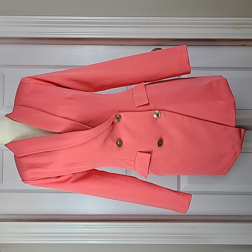 Elegant Coral Double-Breasted Blazer Dress